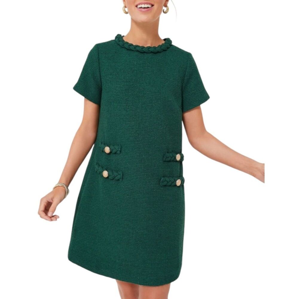 Tuckernuck Jackie Emerald Green Tweed Shift Mini Dress Women's XS